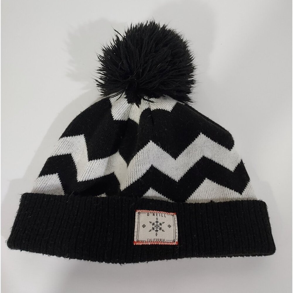 Hat O Neil Beanie Knit Ski Black Heavy Knitted W Logo Pom Pom